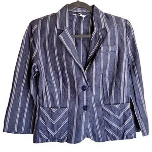Cabi Womens 100% Linen Striped Blazer Jacket
Size 6 Blue/White